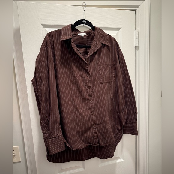 Reformation will oversized shirt in brown stripe, size L - Picture 5 of 7